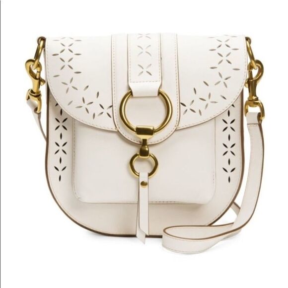 FRYE-ILANA White Perforated Leather Saddle Bag - Picture 2 of 14
